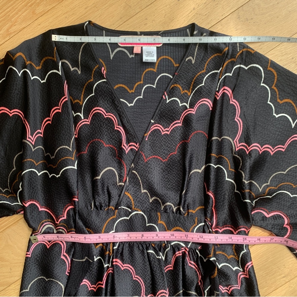 MANOUSH • Black Print Silk Kimono Sleeve Tie Waist Dress-Sz 6 - Picture 7 of 9
